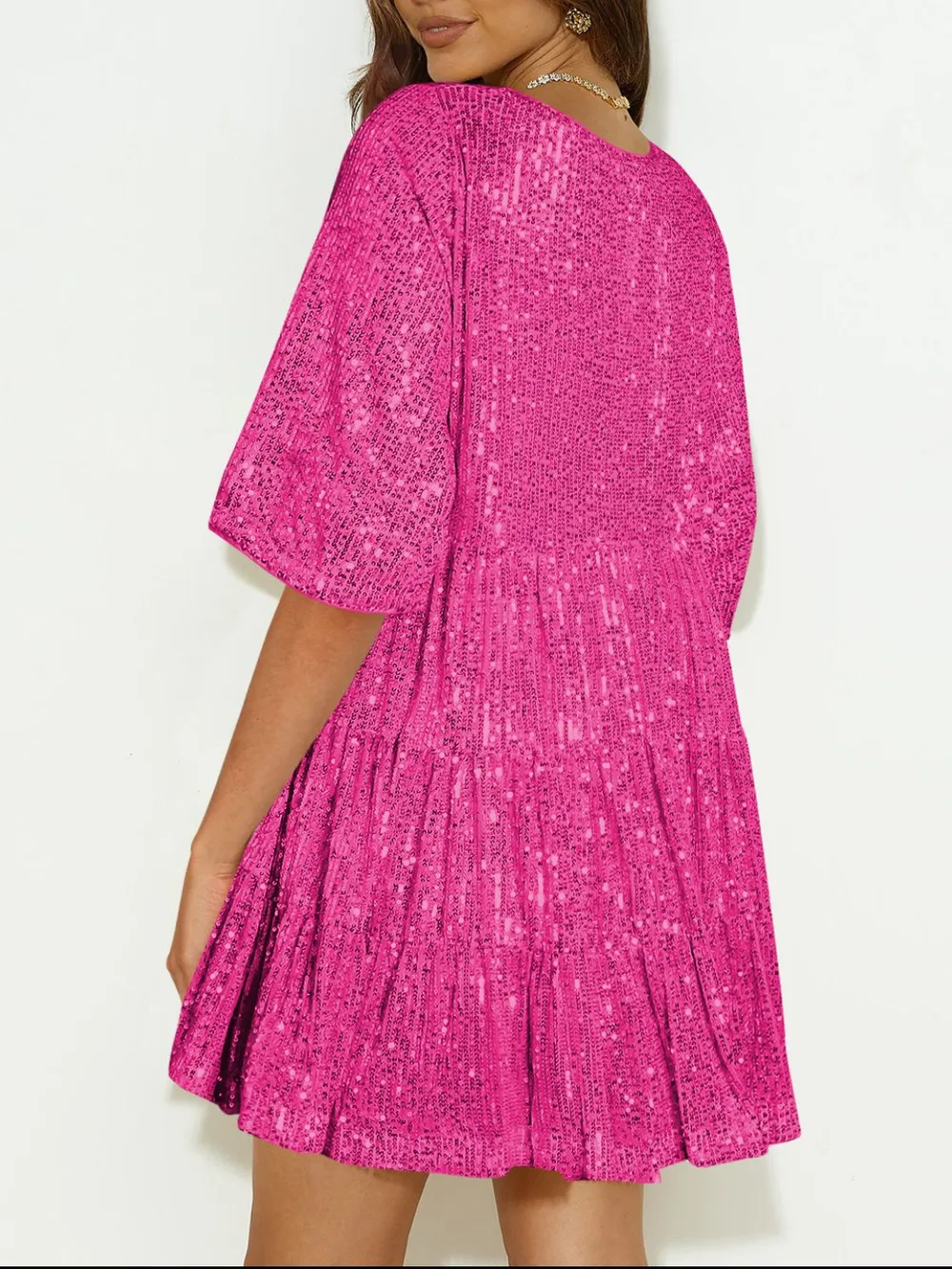Sequin Round Neck Half Sleeve Mini Dress, image 16
