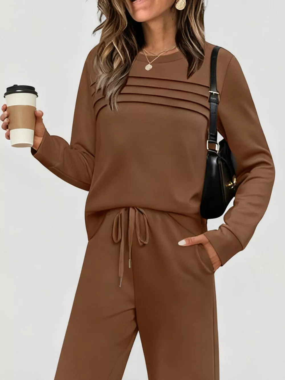 Full Size Casual Long Sleeve Top and Pants Set Plus Size, image 5