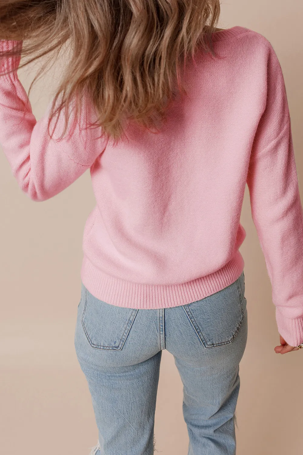 Crochet Flower Round Neck Dropped Shoulder Sweater, image 12