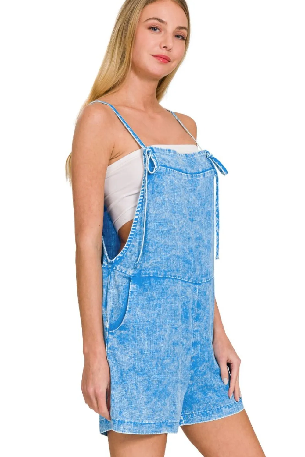 Washed Linen Knot Strap Rompers, image 3