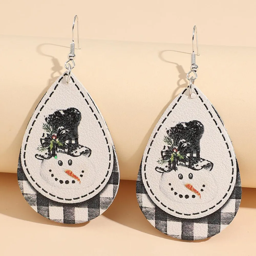 Snowman PU Leather Dangle Earrings, image 2