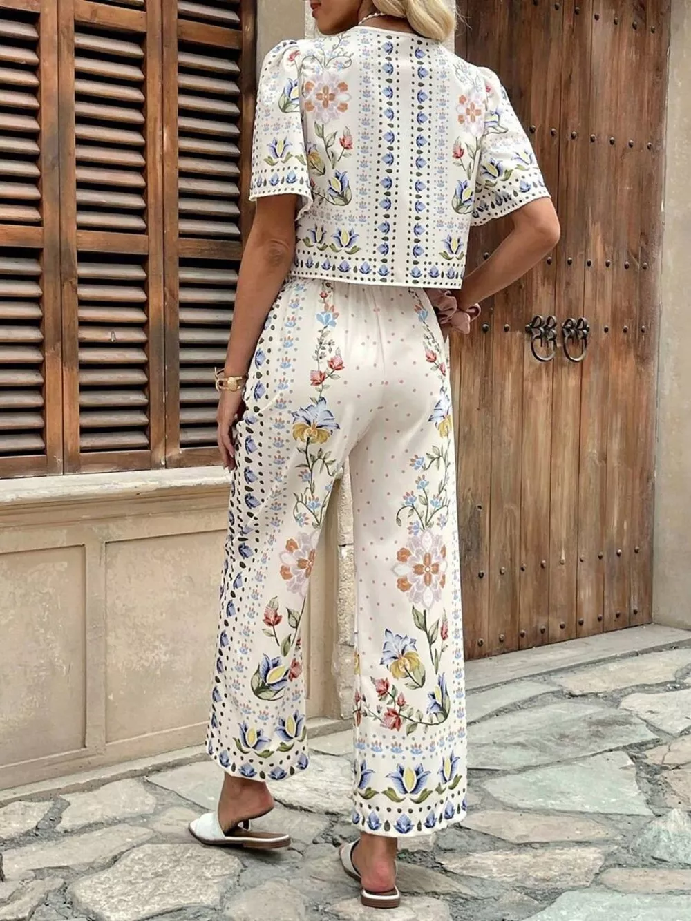 Floral Print Tie-Front Top and Pants Set, image 3