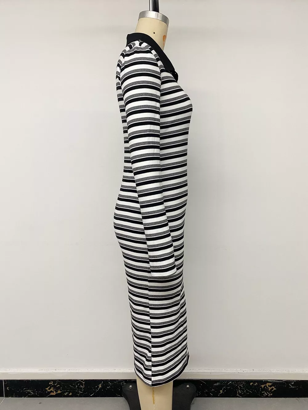 Striped Polo Collar Midi Dress, image 7