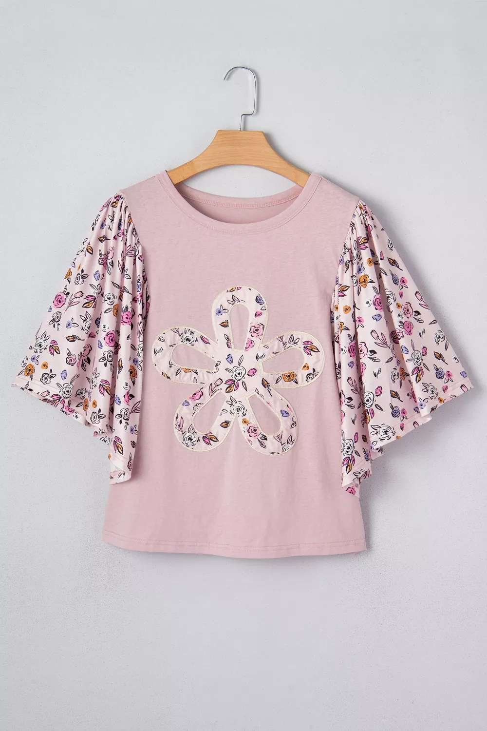 Floral Patchwork Bell Sleeve Blouse, image 5
