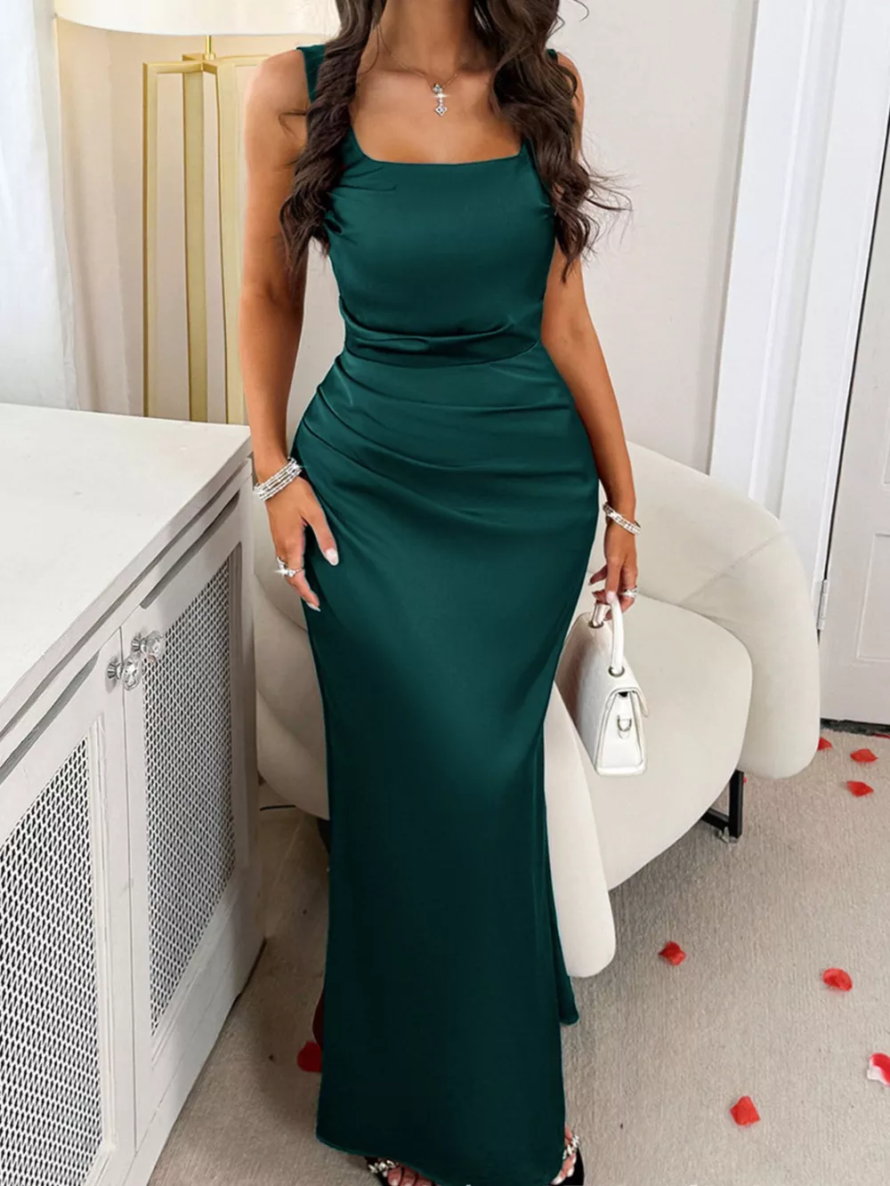 Wide Strap Satin Maxi Dress, image 7