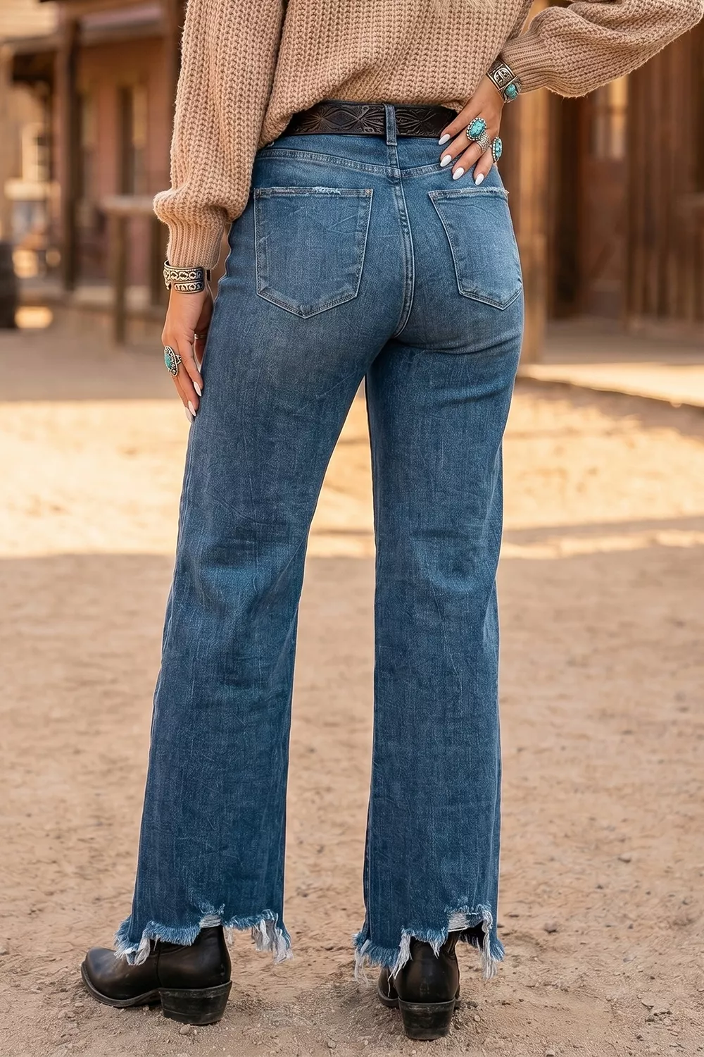 High Waist Frayed Hem Flare Jeans, image 2