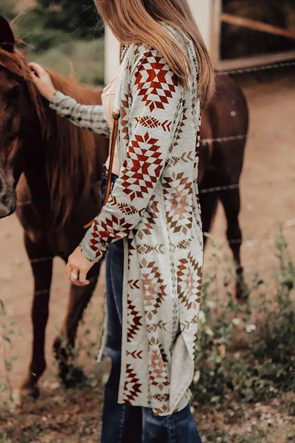 Geometric Open Front Long Sleeve Cover Up, image 3