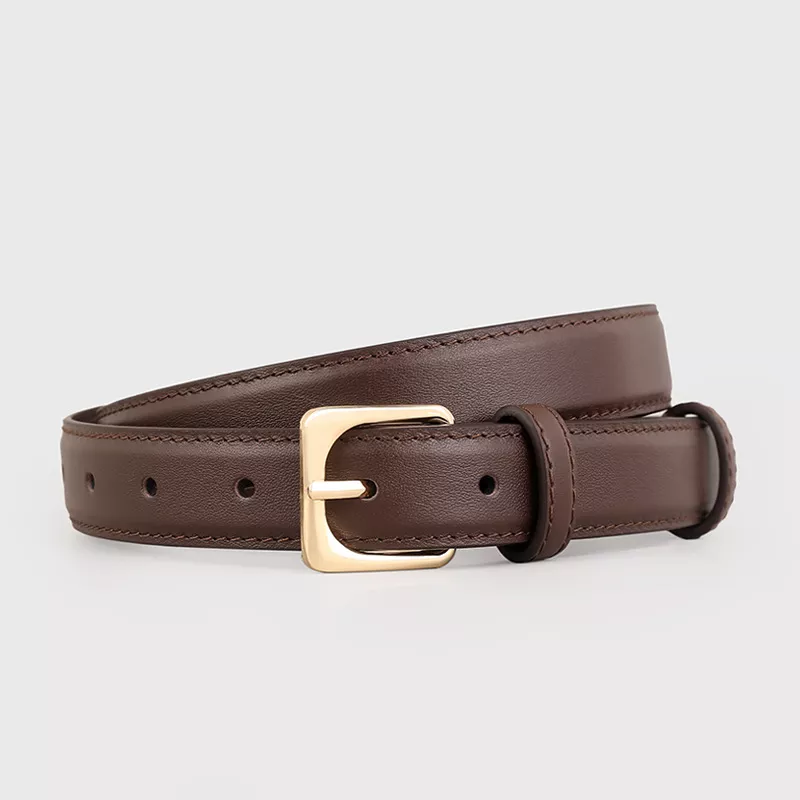 Classic Leather Belt with Golden Buckle, image 4