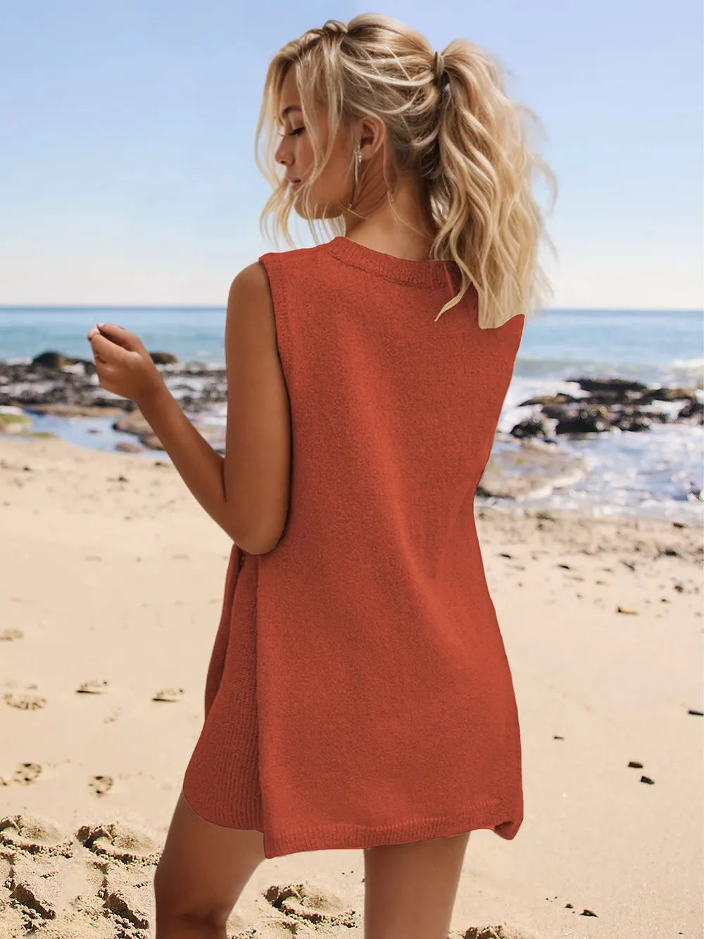 Slit Round Neck Top and Shorts Set, image 14