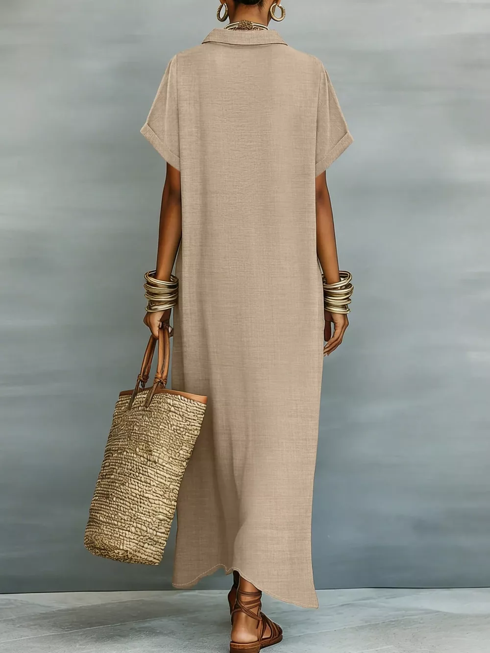 Casual Linen Shirt Dress with Button-Down Front, image 2