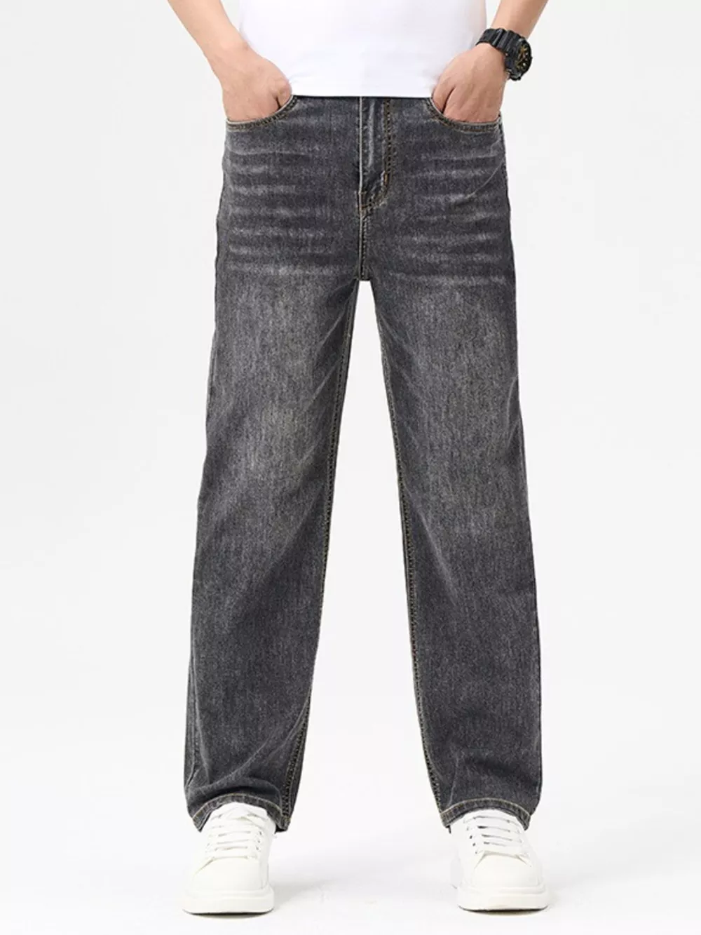 Men's Relaxed Fit Washed Jeans, image 5