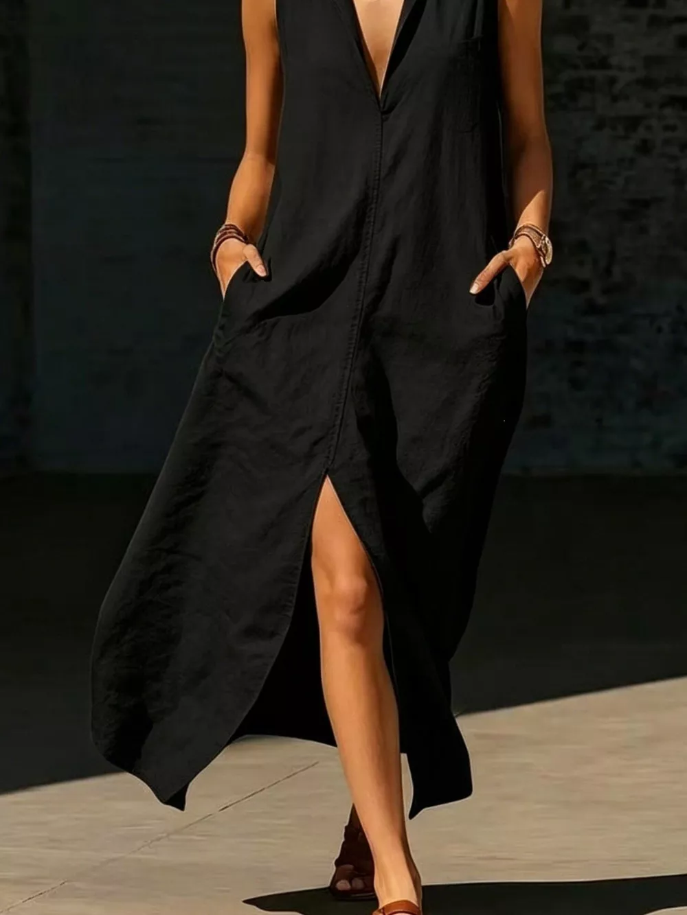 Sleeveless Maxi Dress with Side Pockets, image 6