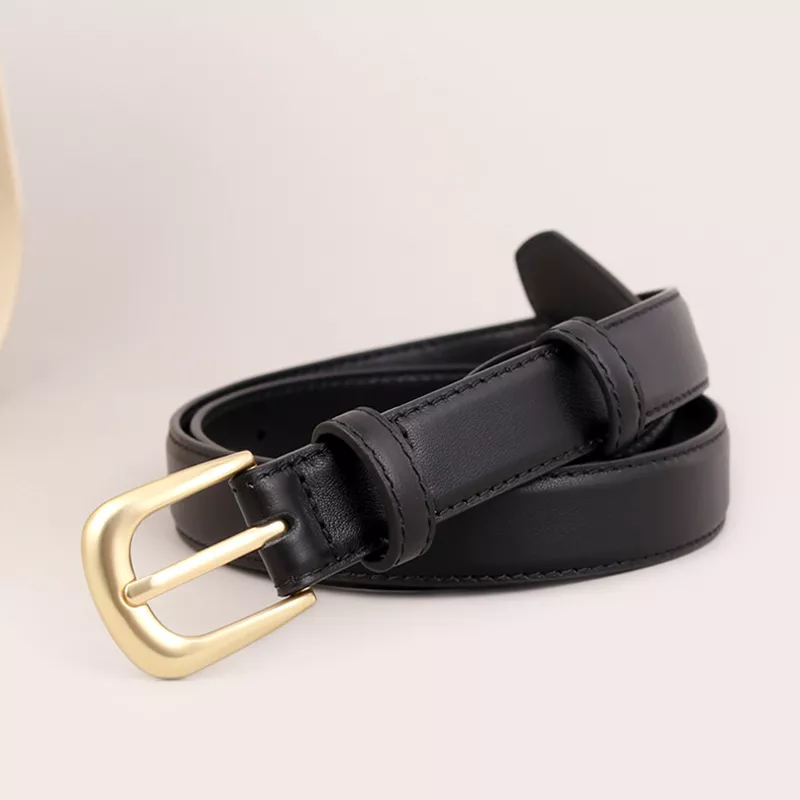 Classic Leather Belt with Golden Buckle, image 2