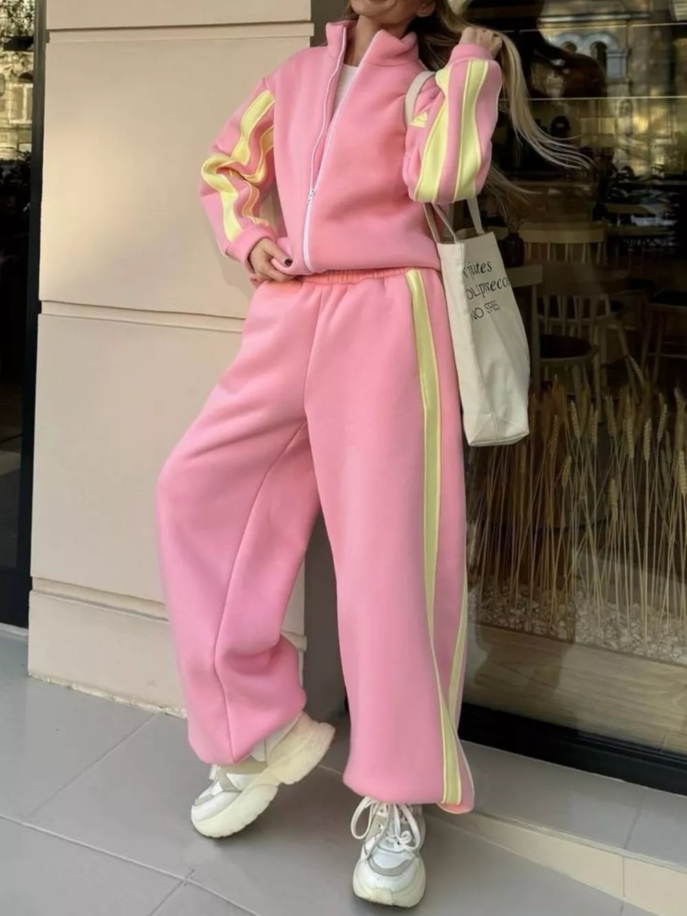 Contrast Striped Zip Up Top and Pants Set, image 14