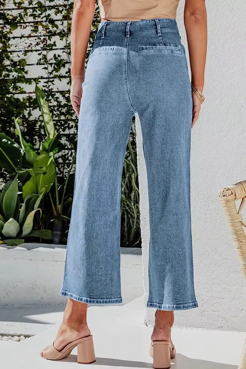 Button Fly Cropped Wide Leg Jeans, image 6