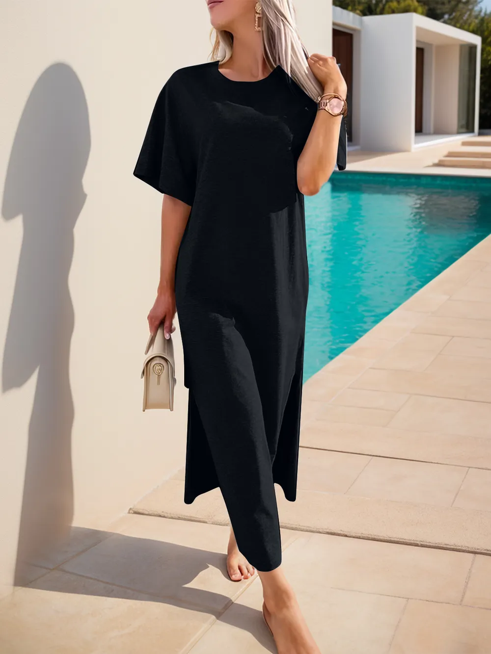 Slit Round Neck Half Sleeve Tee Dress, image 8