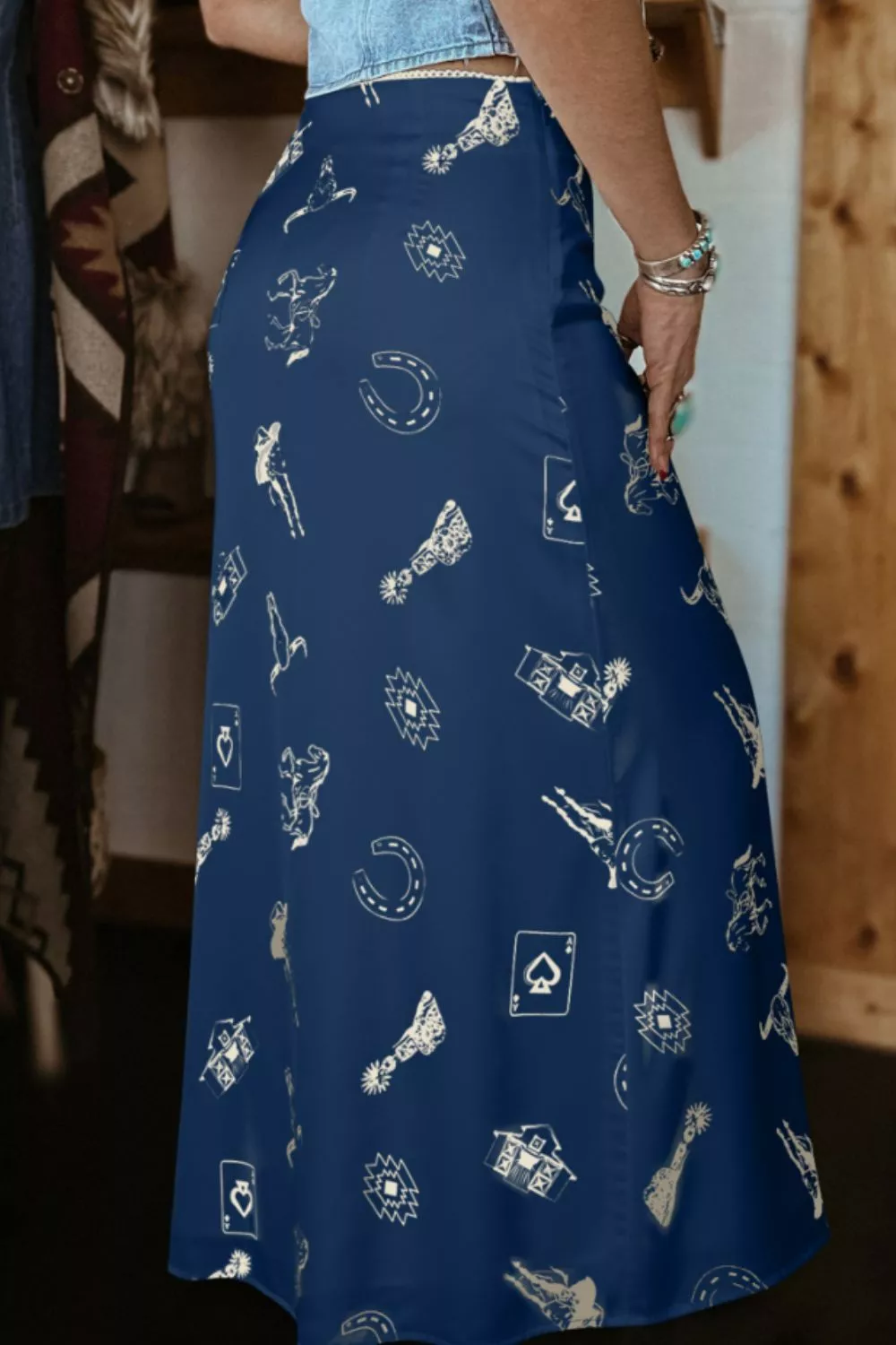 Western Print Satin Maxi Skirt, image 2