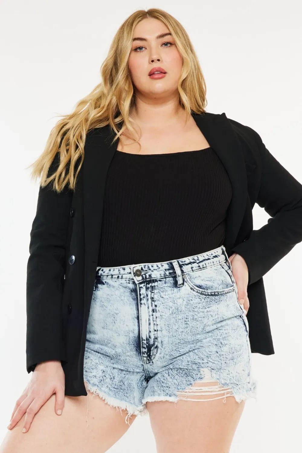 Full Size Distressed High Waist Denim Shorts, image 7
