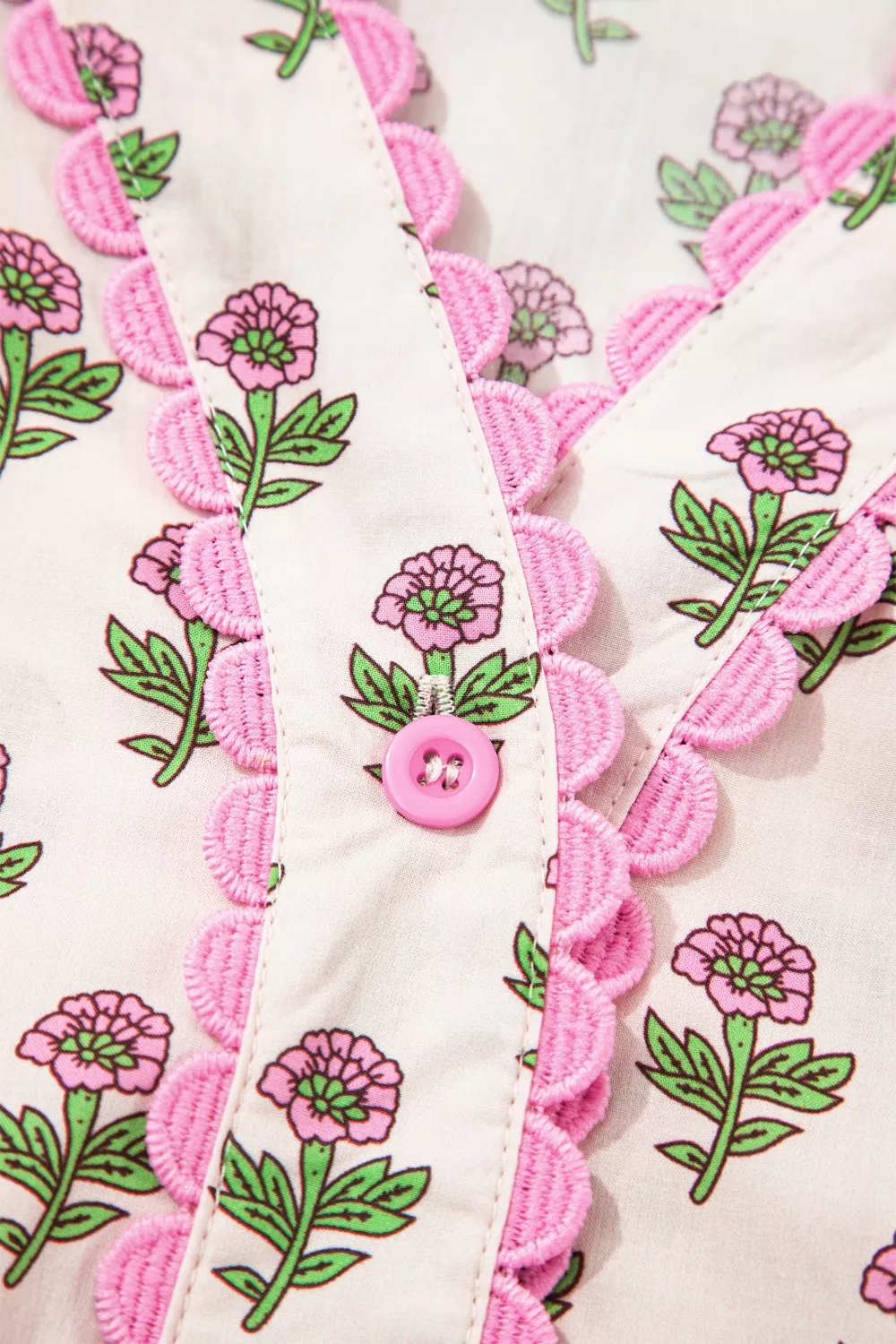 Floral Print V Neck Scallop Trim Button Front Short Sleeve Dress, image 12