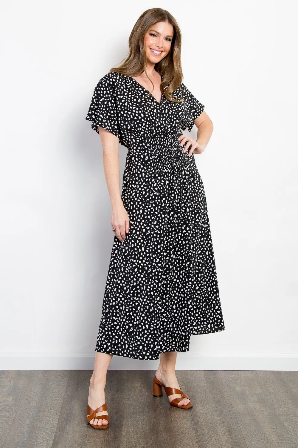 Full Size Printed Smocked Waist Dress, image 3