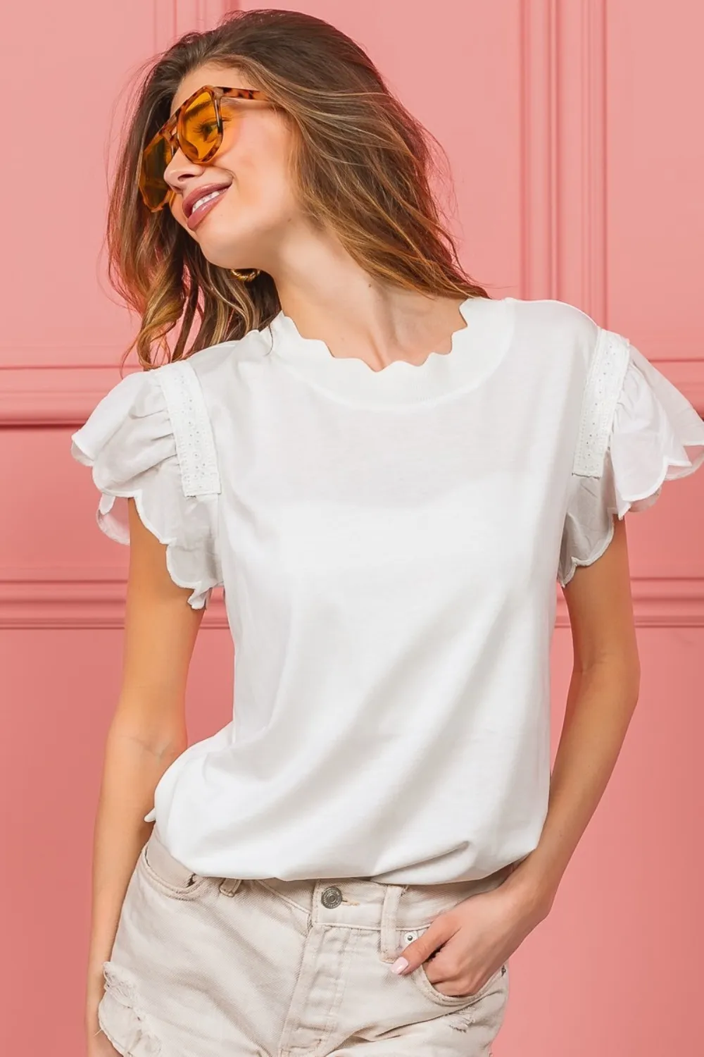 Scallop Edged Lace Trim Top, image 4