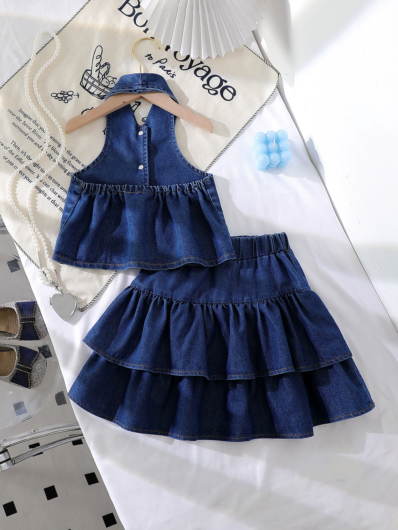Children's Button UP Vest and Skirt Denim Set, image 5