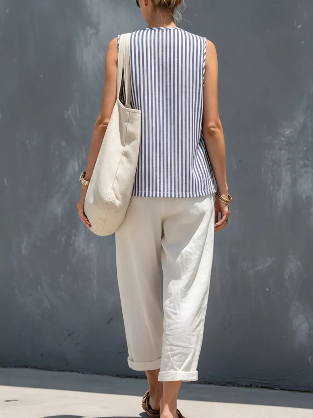Striped Button Down Vest and Pants Set, image 4