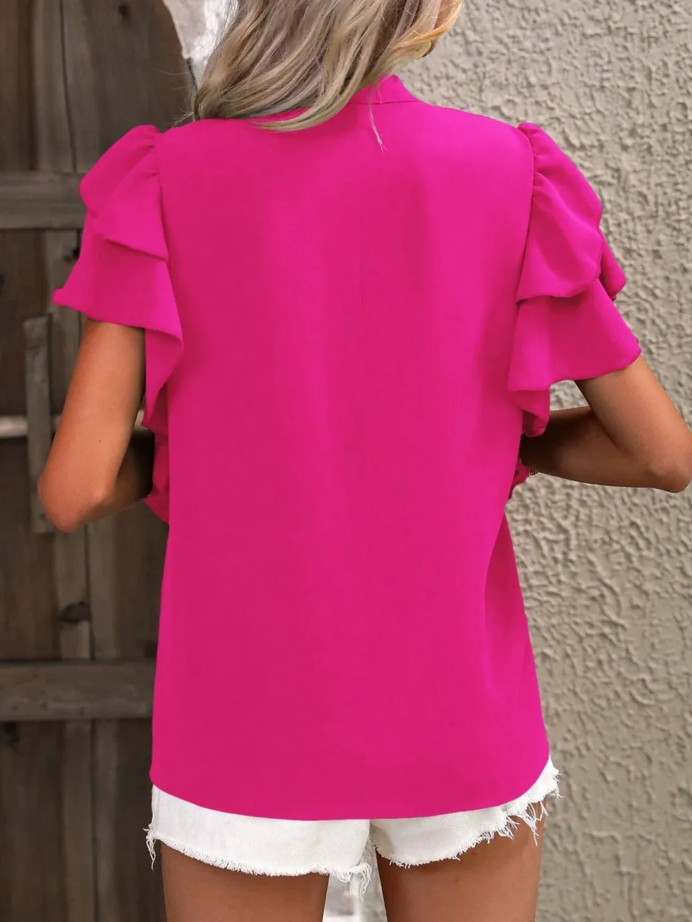 Ruffled Notched Short Sleeve Blouse, image 8
