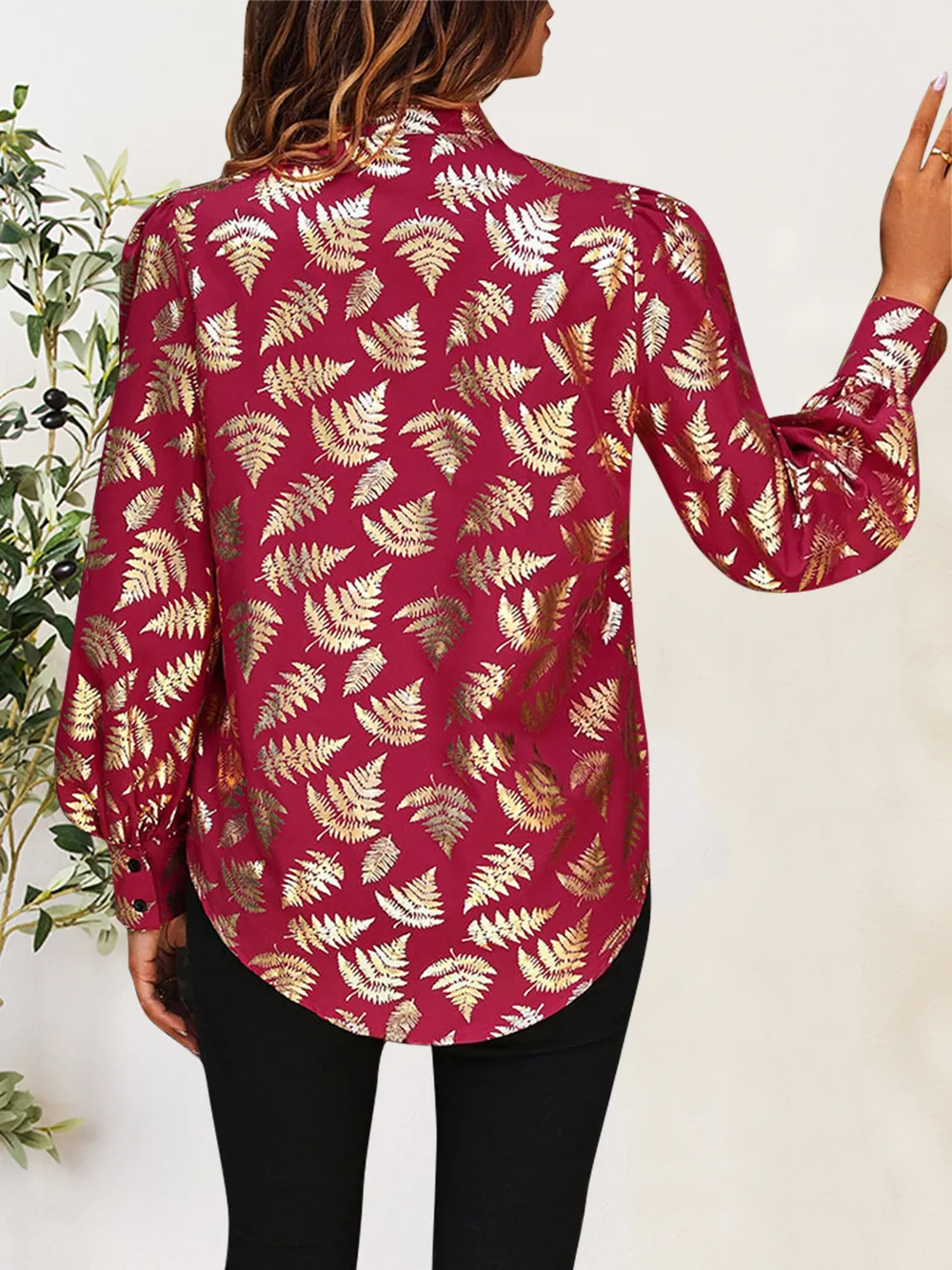 Printed Notched Long Sleeve Shirt, image 4