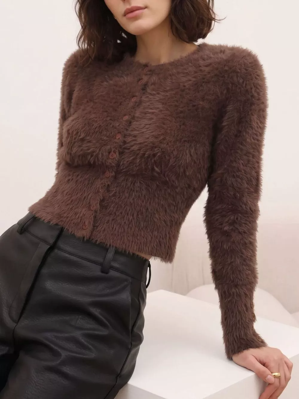 Soft Fuzzy Button-Down Cropped Cardigan, image 23