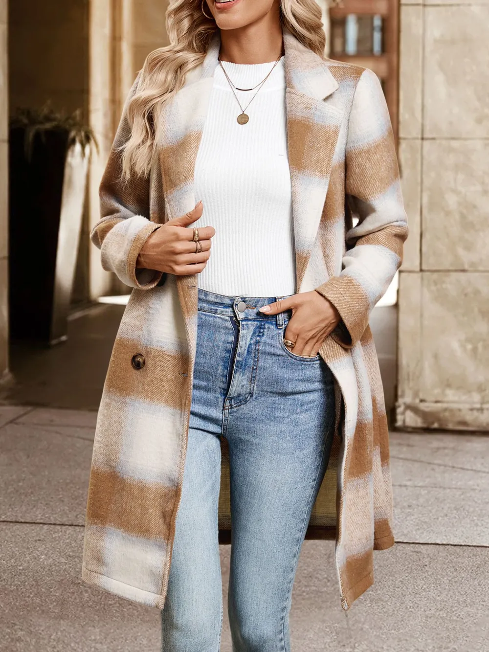 Plaid Wool Blend Longline Jacket, image 5