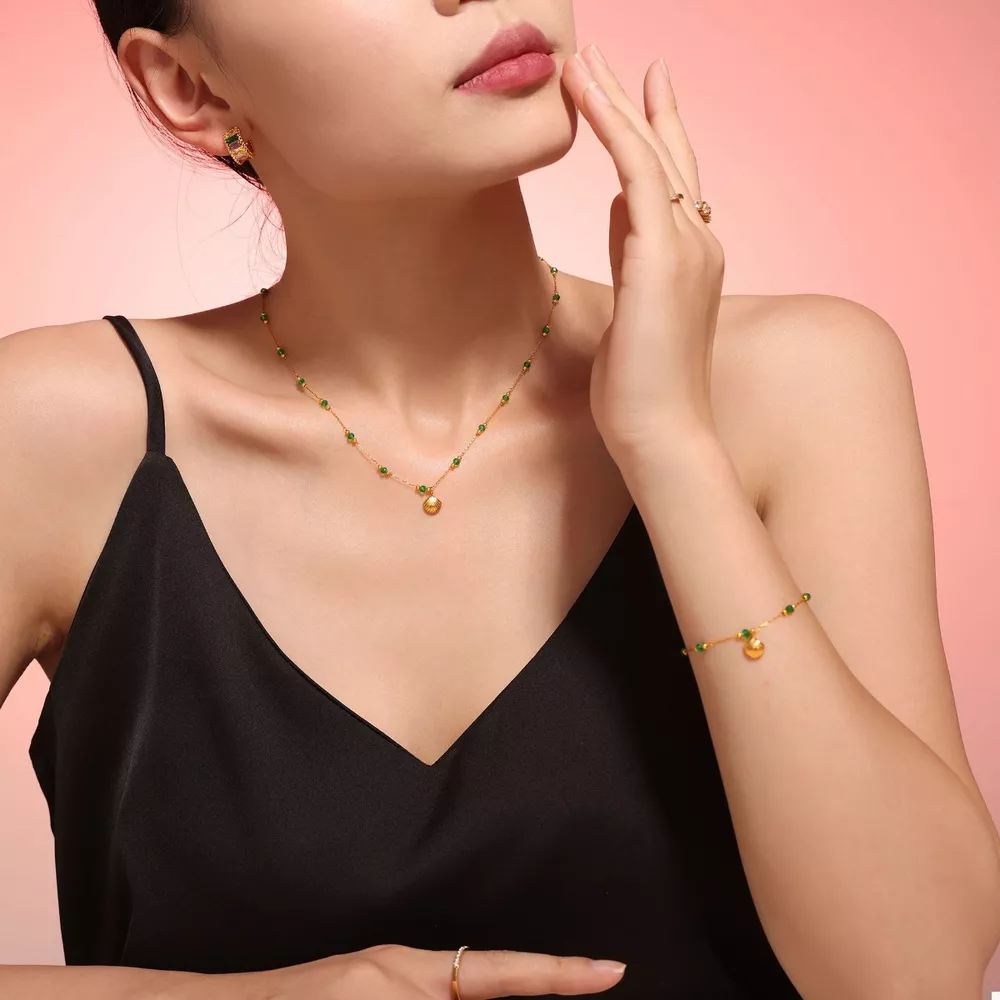 18K Gold-Plated Titanium Steel Crystal Bead Pendant Necklace, image 3