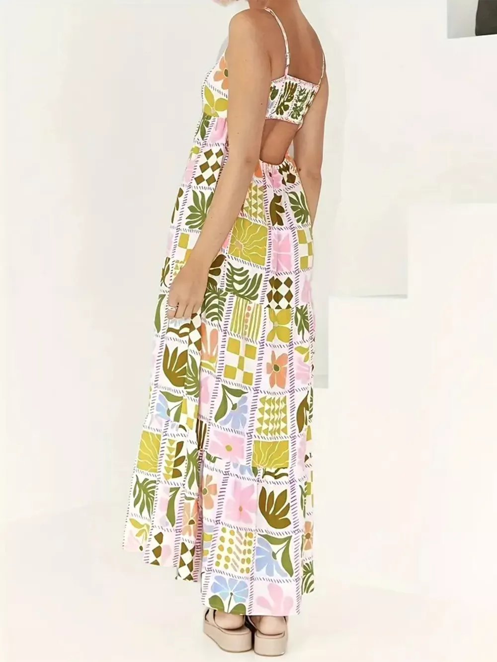 Printed Cutout Back Cami Dress, image 5