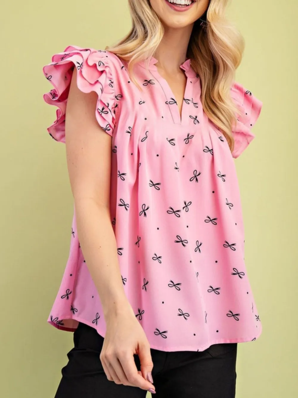 Notched Ruffled Cap Sleeve Blouse, image 5