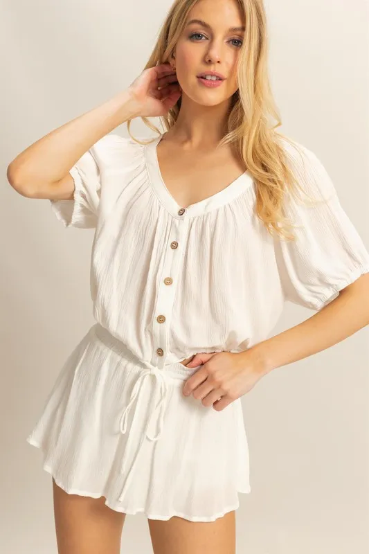 Drawstring Hem Short Sleeve Top and Skort Set