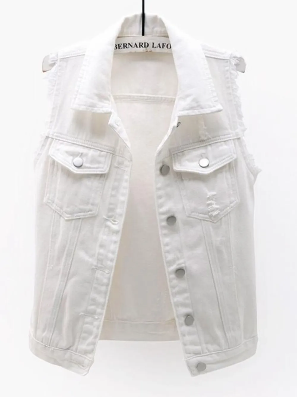 Full Size Sleeveless Frayed Denim Vest Jacket Plus Size, image 9