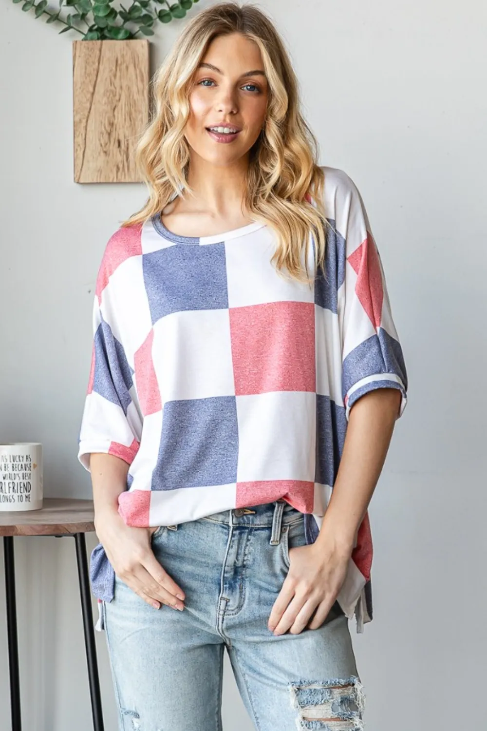 Checkered Round Neck Half Sleeve T-Shirt, image 4