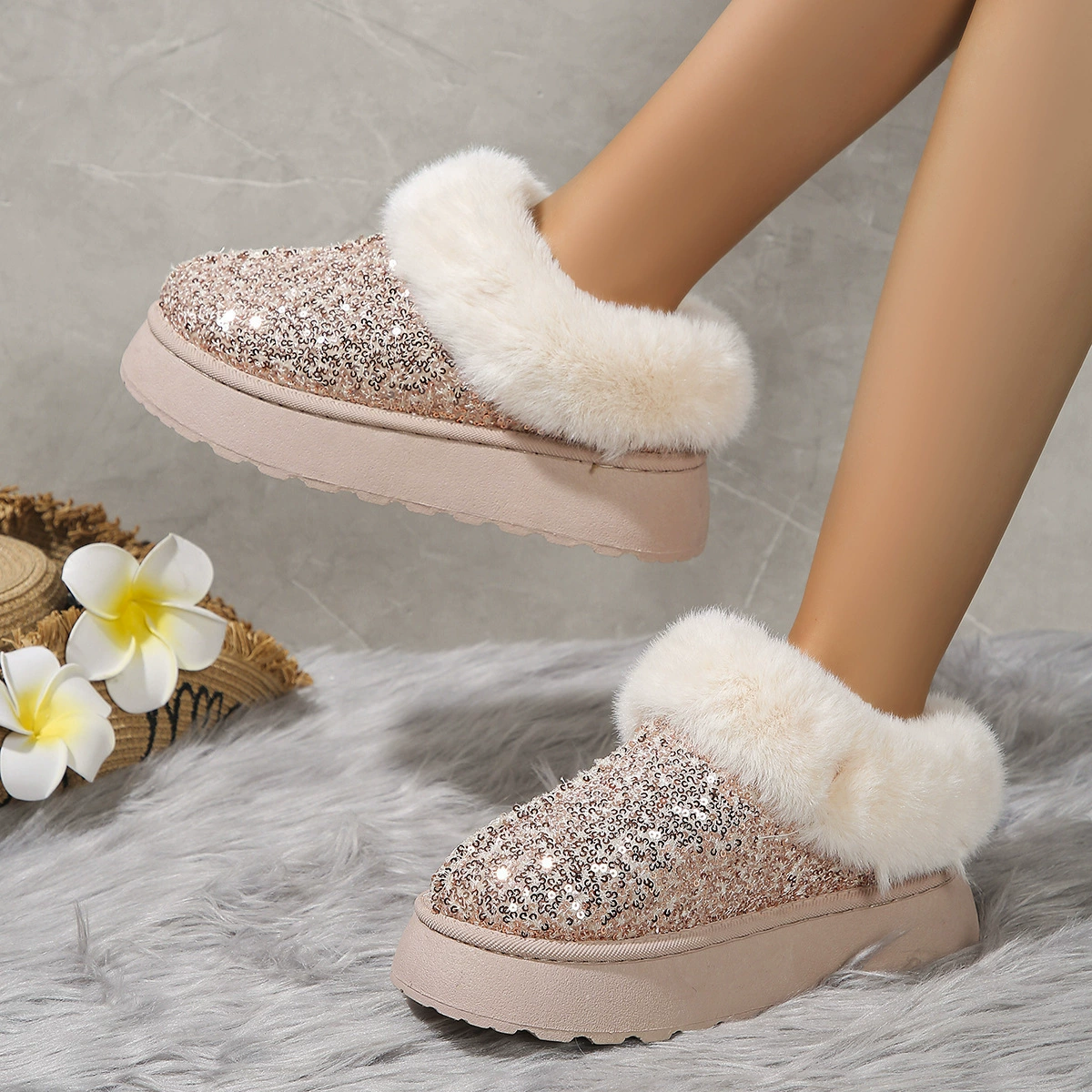 Sequin Round Toe Platform Boots, image 4