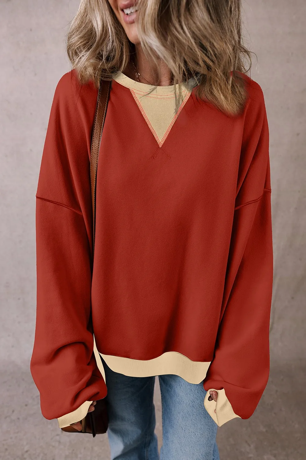 Contrast Round Neck Long Sleeve Sweatshirt, image 8
