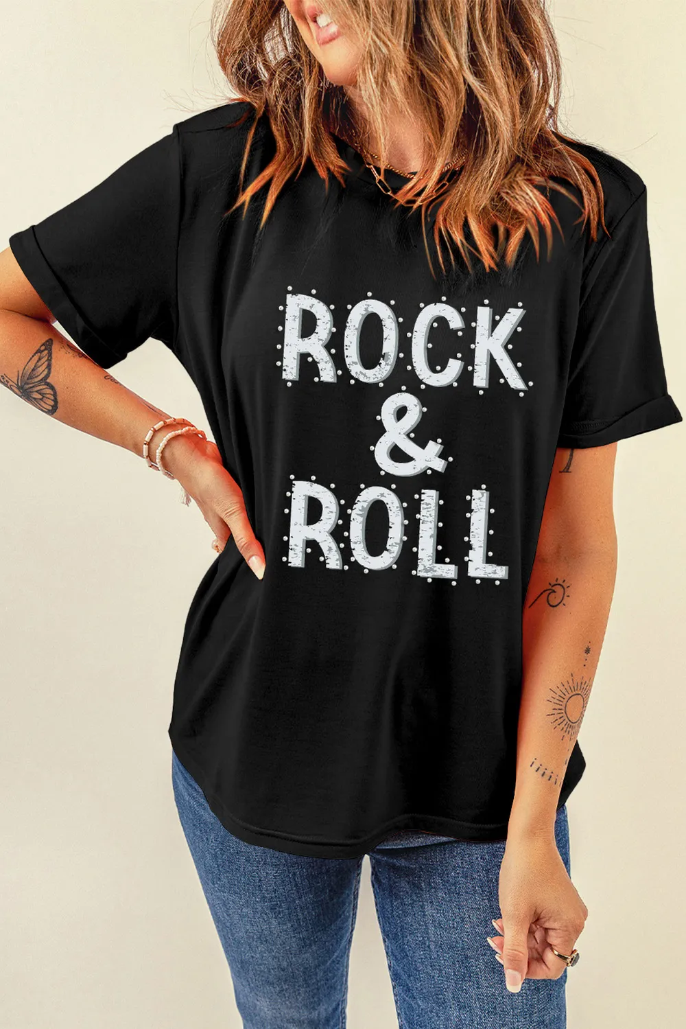 Letter Graphic Round Neck Short Sleeve T-Shirt, image 3
