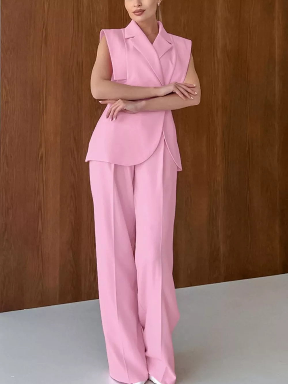 Sleeveless Blazer & Wide Leg Pants Set, image 3