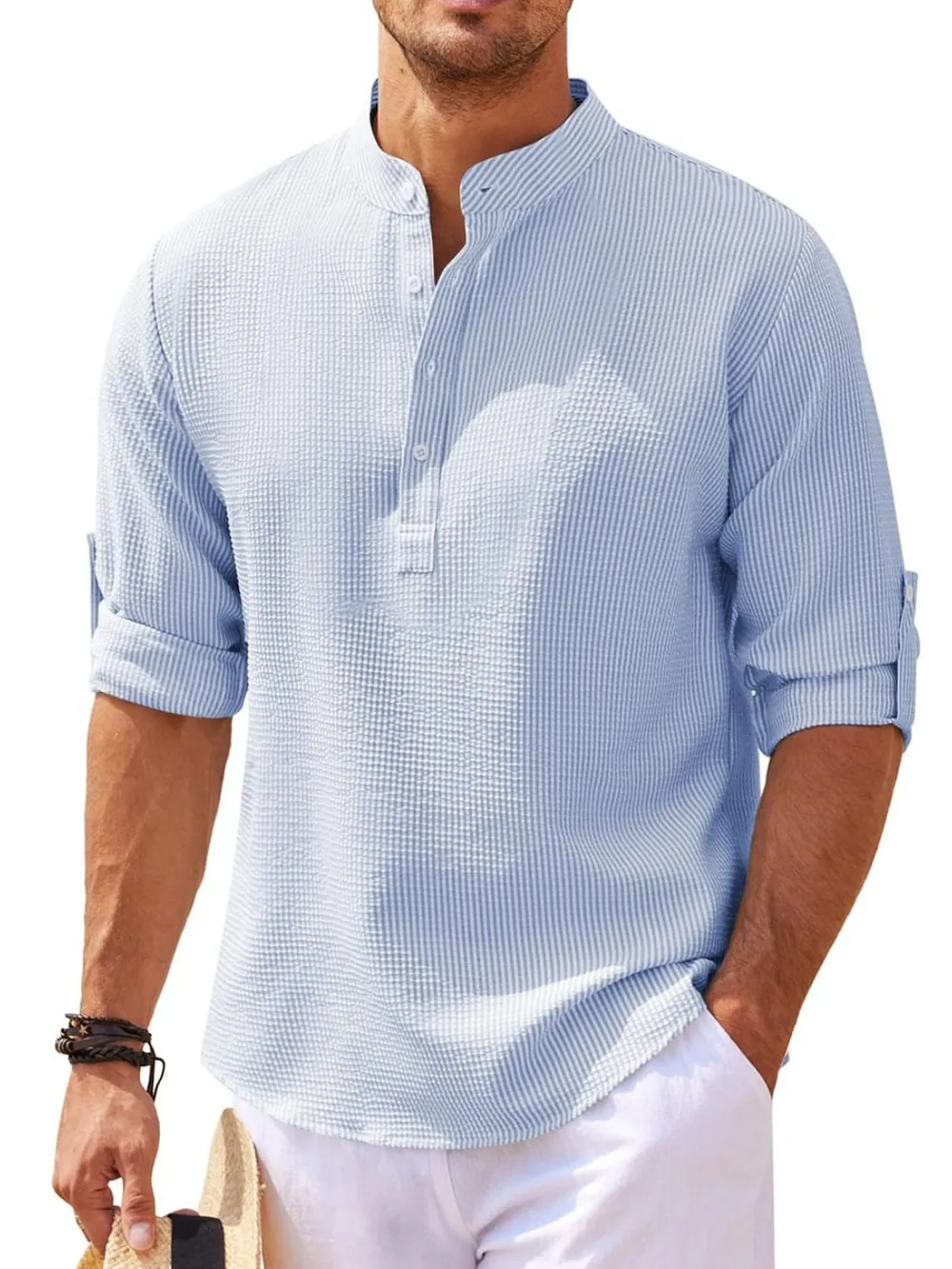 Men's Full Size Half Button Long Sleeve Shirt Plus Size, image 7