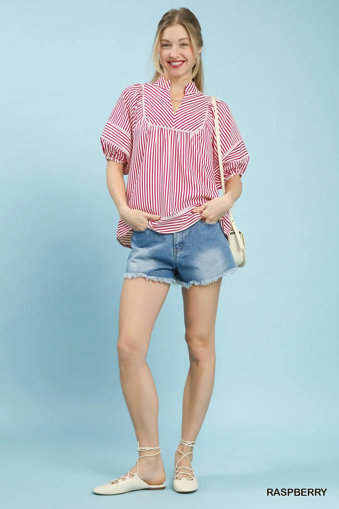 Striped Puff Sleeve Babydoll Top, image 5