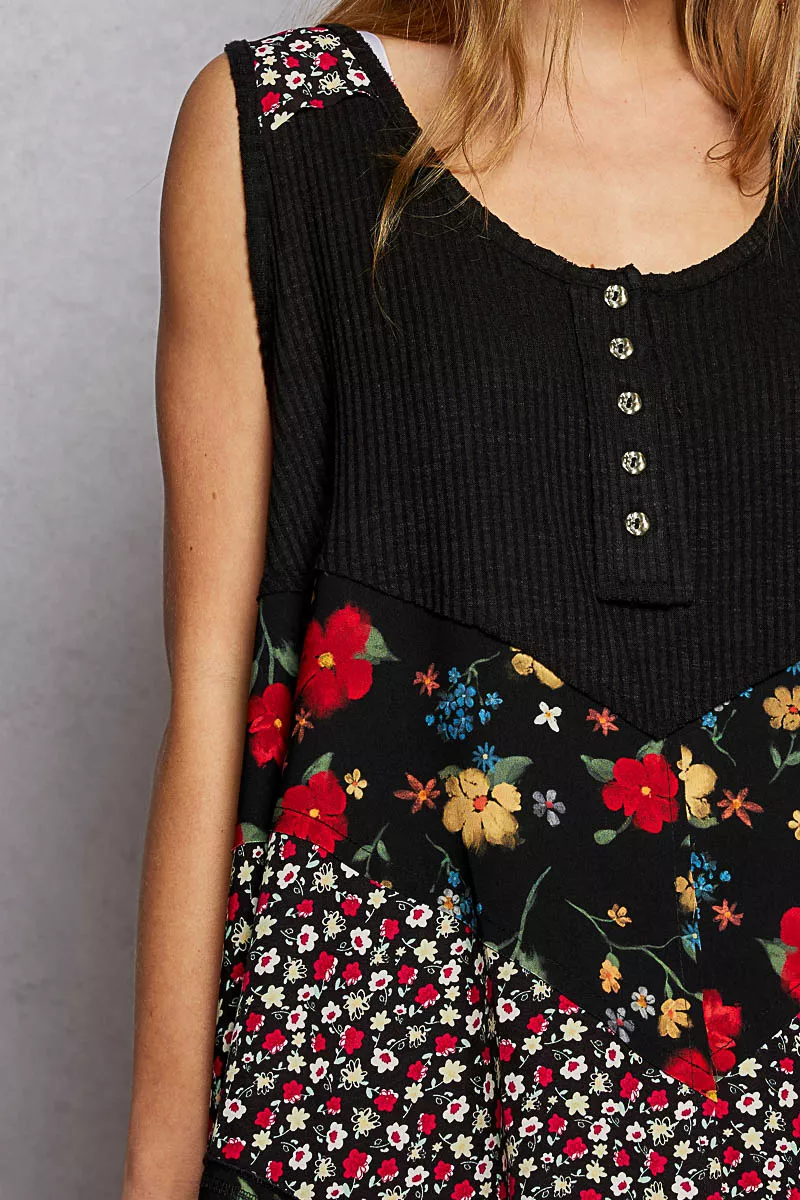 Round Neck Ribbed Tank with Woven Print Patch, image 5