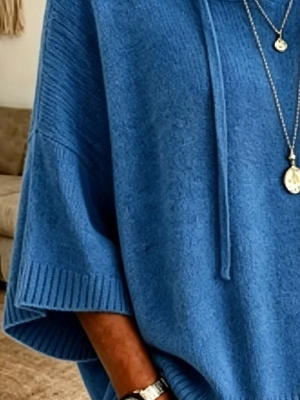 Full Size Drawstring 3/4 Sleeve Hooded Sweater Plus Size, image 2