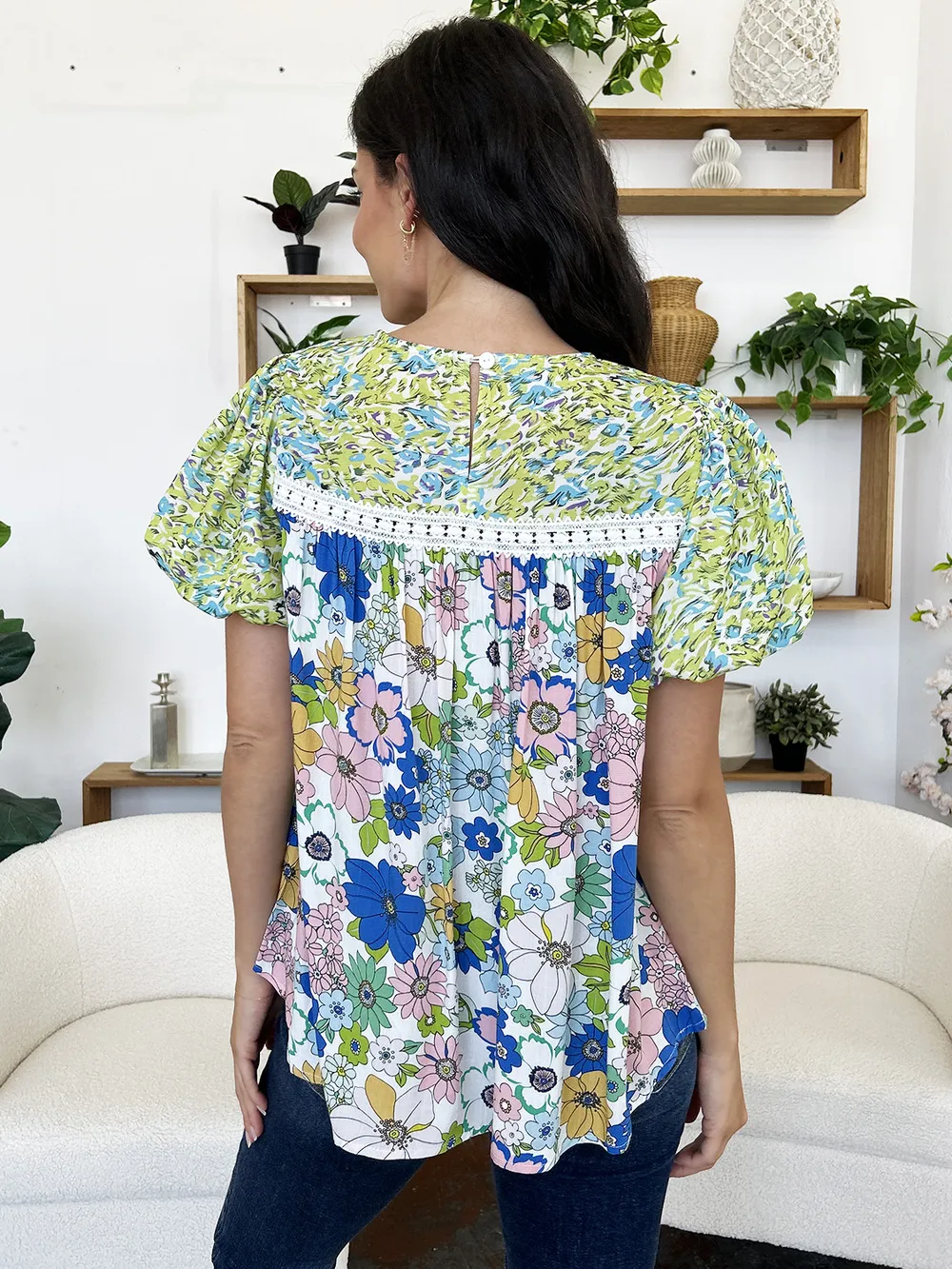 Printed Round Neck Puff Sleeve Blouse, image 11