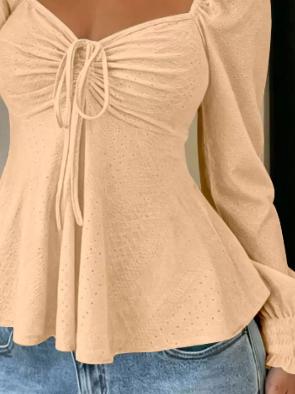 Ruched Sweetheart Neck Long Sleeve Top, image 12