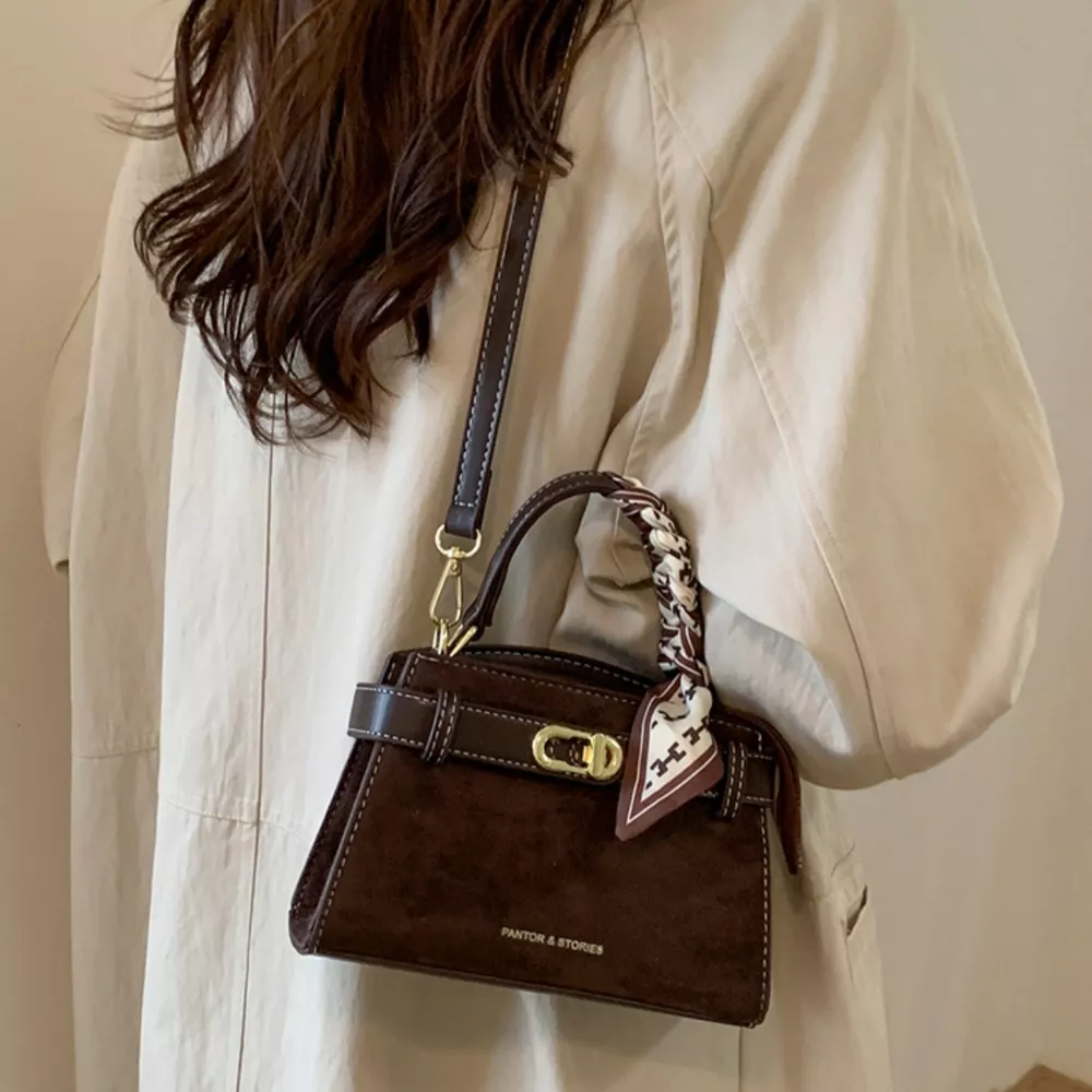 Suede Mini Crossbody Bag with Leather Strap, image 3