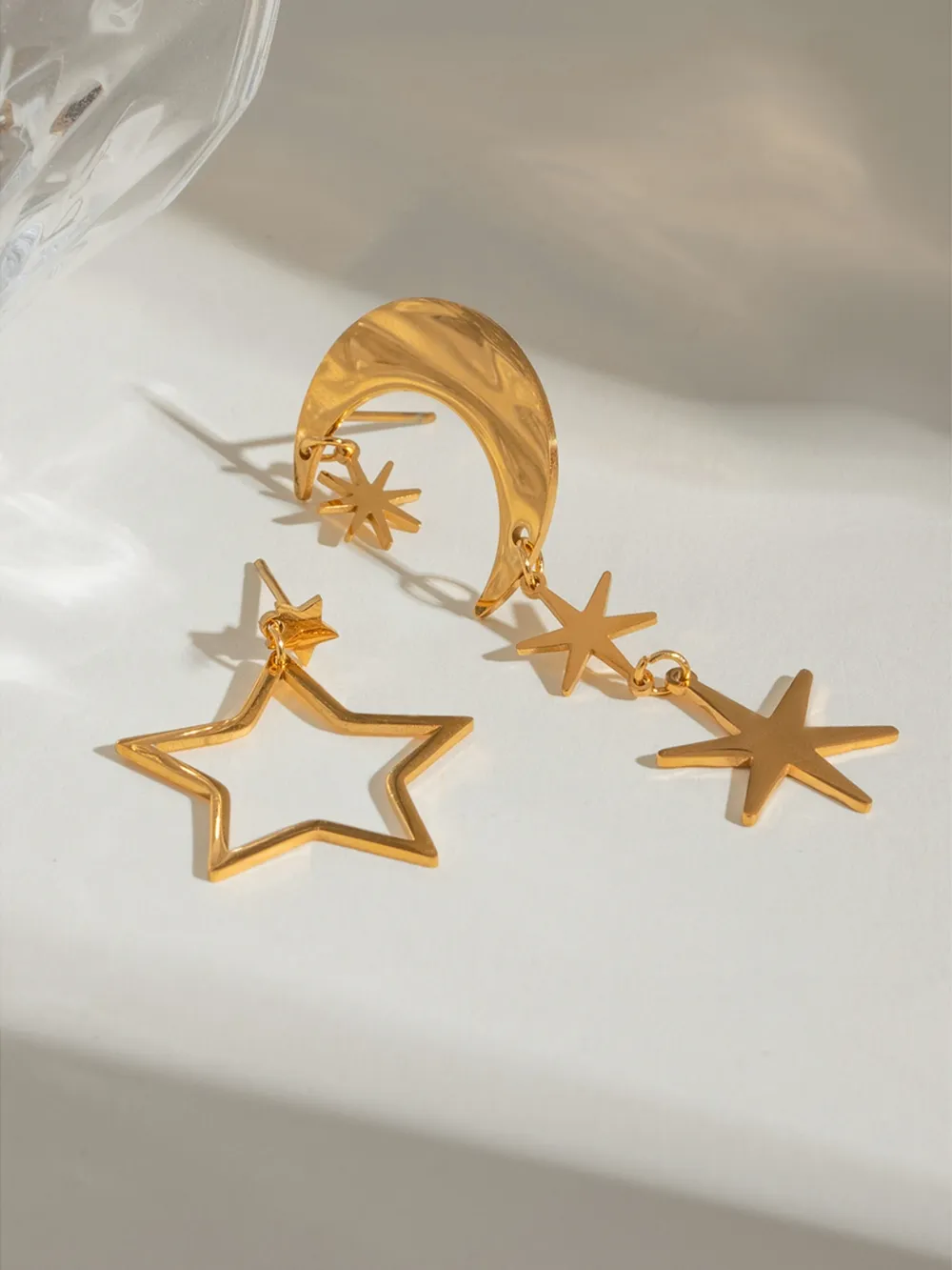 18K Gold-Plated Moon & Star Dangle Earrings, image 4