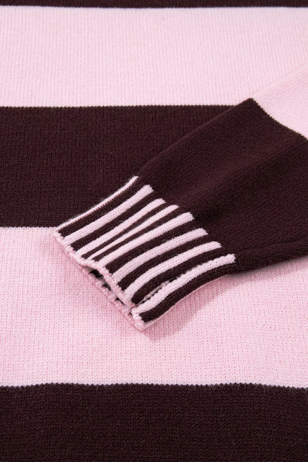 Stripe Contrast High Neck Dropped Shoulder Relaxed Sweater, image 9